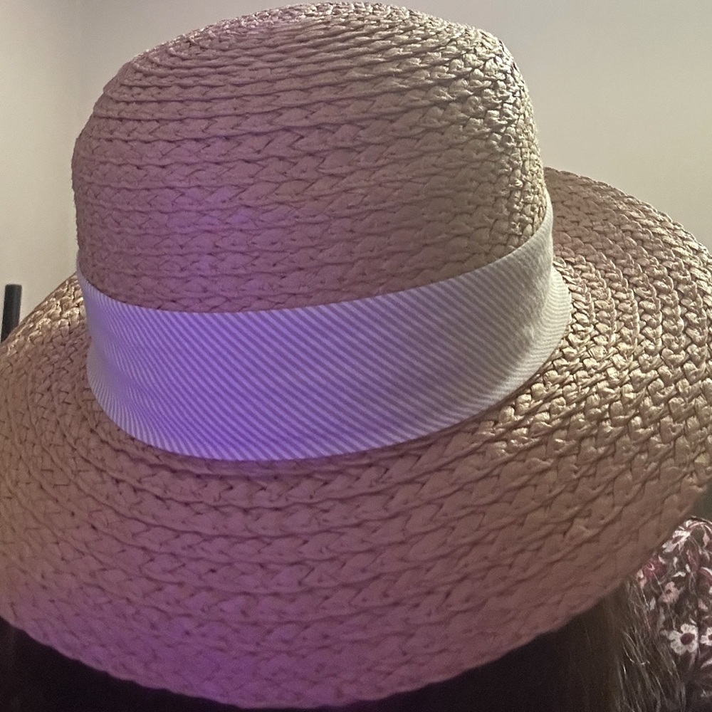 LOFT Tan Straw Hat with White Band